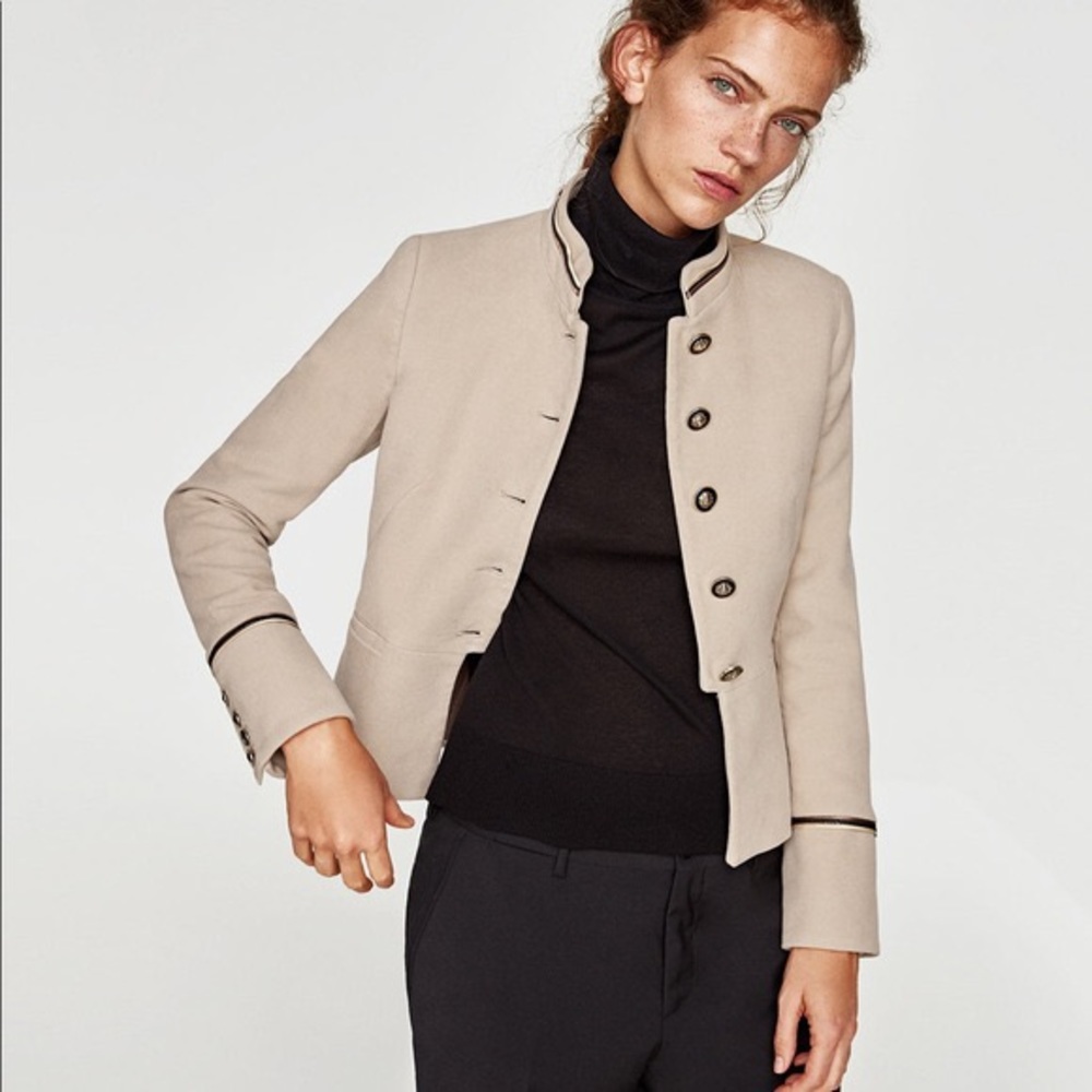 Zara Basic Military Style Blazer Lion Head Buttons
